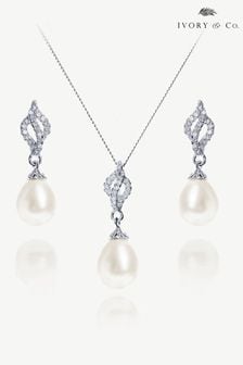 Ivory & Co Silver Lisbon Crystal And Pearl Romantic Set (K82723) | €68