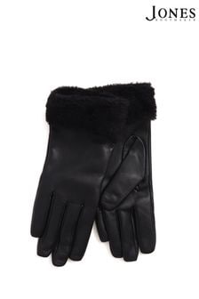 Jones Bootmaker Faux Fur Cuffed Leather Black Gloves