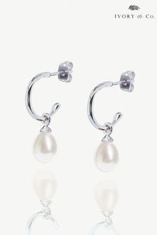 Ivory & Co Silver Harrow Modern Pearl Hoop Earrings (K82743) | €39