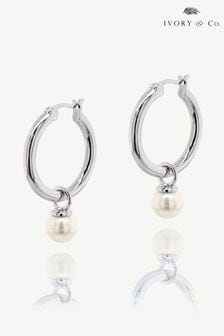 Ivory & Co Gold Newark Statement Hoop Pearl Earrings (K82744) | kr640