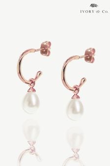 Ivory & Co Rose Gold Harrow Modern Pearl Hoop Earrings (K82745) | €39