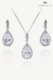 Argintiu - Ivory & Co Belmont And Crystal Teardrop Set (K82752) | 418 LEI