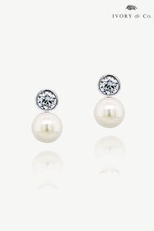 Ivory & Co Silver Portland Solitaire Crystal And Pearl Earrings (K82755) | €29
