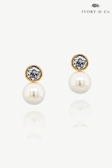 Ivory & Co Rose Gold Portland Solitaire Crystal And Pearl Earrings (K82758) | €36
