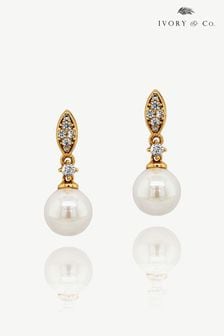 Ivory & Co Gold Dublin Crystal And Pearl Drop Earring (K82759) | LEI 149