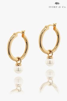 Ivory & Co Golden Black Newark Statement Hoop Pearl Earrings (K82779) | 2,003 UAH
