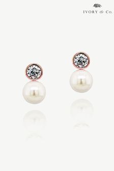 銀灰色和金色 - Ivory & Co Portland Solitaire Crystal And Pearl Earrings (K82788) | NT$1,170