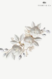 Ivory & Co Gardenia Crystal And Pearl Enamelled Floral Clip