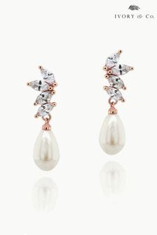Ivory & Co Rose Gold Ashbourne R Classic Crystal And Pearl Drop Earrings (K82793) | 2,003 UAH