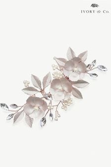 Ivory & Co Rose Gold Gardenia Crystal And Pearl Enamelled Floral Clip (K82821) | $99