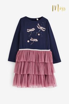 Miss Blue Long Sleeve 2-in-1 Style Sequin Detail Dress with Tutu Skirt (K82835) | 148 QAR