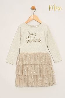 Miss Natural Long Sleeve 2-in-1 Style Sequin Detail Dress with Tutu Skirt (K82843) | $66