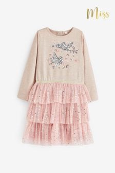 Розовое платье с длинными рукавами 2-в-1 и пайетками Miss (K82845) | €41