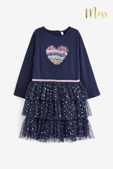 Miss Blue Long Sleeve 2-in-1 Style Sequin Detail Dress with Tutu Skirt (K82892) | 148 QAR