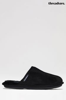 أسود - حذاء خف للبيت من جلد الغزال مبطن فرو صناعي من Threadbare (K83050) | 140 ر.س