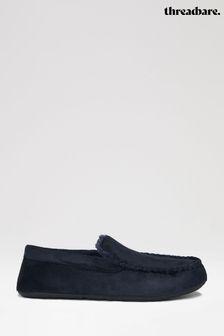 Threadbare Blue Faux Fur Lined Suedette Moccasin Slippers (K83051) | SGD 43