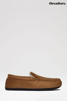 Threadbare Brown Faux Fur Lined Suedette Moccasin Slippers (K83052) | ₪ 111