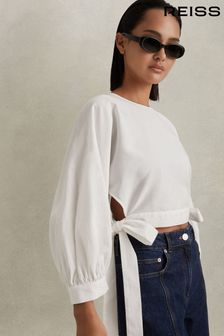 Reiss Ivory Immy Cropped Blouson Sleeve Top (K83083) | AED994