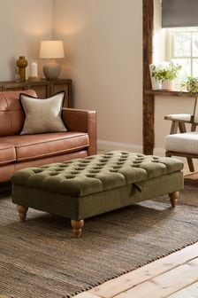Buttoned Fine Chenille Moss Green Albury Large with Storage Footstool (K83207) | €340