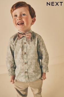 Серо-синий - 100% Cotton Long Sleeve Shirt And Bow Tie Set (3mths-7yrs) (K83238) | €24 - €27