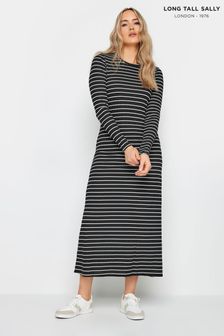 Long Tall Sally Black Long Sleeve Stripe Ribbed Dress (K83314) | OMR18