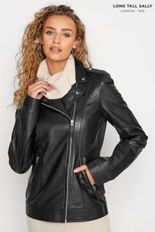Long Tall Sally Black Leather Biker Jacket (K83340) | OMR129