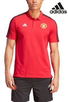 adidas Red Manchester United DNA 3 Stripe Polo Shirt (K83367) | $64