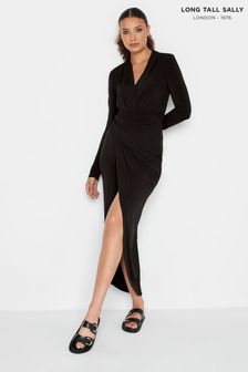 Long Tall Sally Black Long Sleeve Maxi Wrap Dress (K83371) | kr649