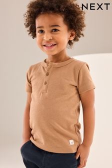 Tan Brown Short Sleeve Henley Neck T-Shirt (3mths-7yrs) (K83372) | AED24 - AED34