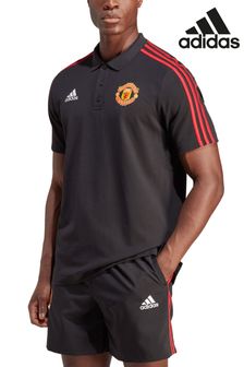 adidas Black Manchester United DNA 3 Stripe Polo Shirt (K83408) | 198 QAR