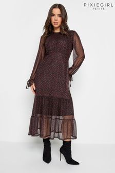 PixieGirl Petite Black Longsleeve Mesh Midaxi Dress (K83463) | $67