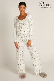 Boux Avenue Cream Heart Ruched Rib Pyjamas Set (K83582) | LEI 239