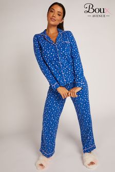Modra Avenue pižama iz flisa s potiskom zvezd Boux Supersoft (K83583) | €20