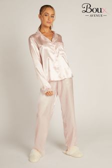 Boux Avenue Pink Amelia Long Sleeve Revere Top Pyjamas Set