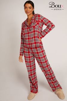 Czerwony - Avenue piżama bawełniana Boux ze wzorem w szkocką kratę (K83585) | 110 zł