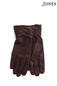 Jones Bootmaker Woven Detail Leather Brown Gloves