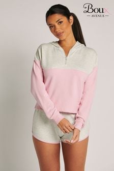 Boux Avenue Grey Bed Head Colourblock Zip Neck Top and Short Pyjamas Lounge Set (K83626) | INR 4,886