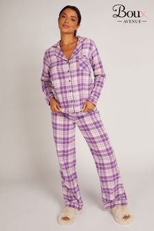 Fioletowy - Avenue piżama bawełniana Boux ze wzorem w szkocką kratę (K83633) | 110 zł