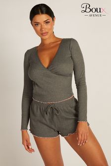 Boux Avenue Grey Rib Wrap Top and Short Pyjamas Set (K83641) | LEI 179