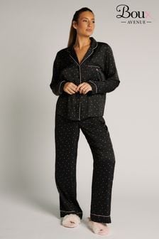 Negru cu buline - Set pijamale Boux Avenue Mânecă lungă cu revere și talme de  Mânecă lungă (K83651) | 269 LEI