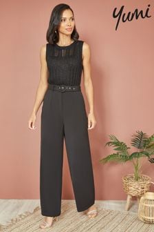 Черный - прямые брюки из крепа с поясом Yumi (K83666) | €60