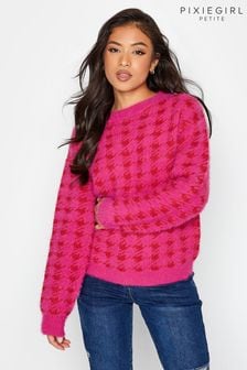 PixieGirl Petite Pink Fluffy Dogtooth Jumper (K83861) | AED216