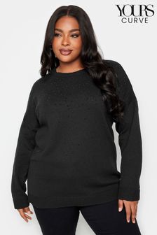 Yours Curve Black Embellished Knitted Jumper (K83906) | ₪ 156