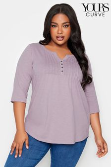 Yours Curve Purple Pintuck Henley Top (K83907) | AED58