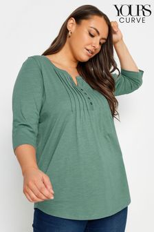 Yours Curve Green Pintuck Henley Top (K83924) | €12