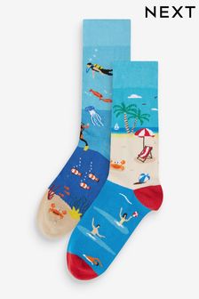 Blau/Under The Sea - Socken mit lustigem Muster, 2er Pack (K84004) | 10 €