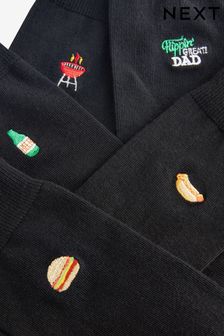 Black Father's Day BBQ Fun Embroidered Socks 5 Pack (K84006) | ￥2,260
