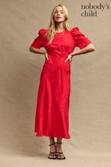 Nobodys Child Red Moira Jacquard Midi Dress (K84010) | €43.50