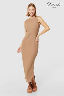 Closet London Brown Maxi Bodycon Ribbed Dress (K84033) | AED250