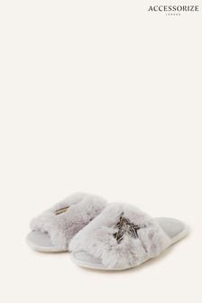 Accessorize Grey Faux Fur Planet Mules Slippers